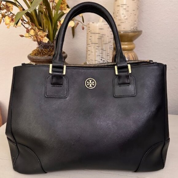 Tory Burch "ROBINSON" Satchel Tote Black-GUC - Picture 1 of 15